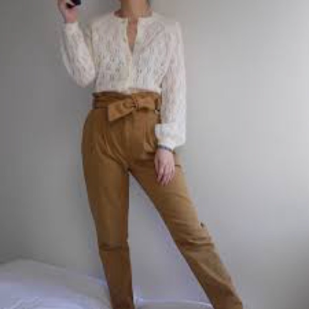 NEW Sezane Austin Tan Paperbag Waist Pants